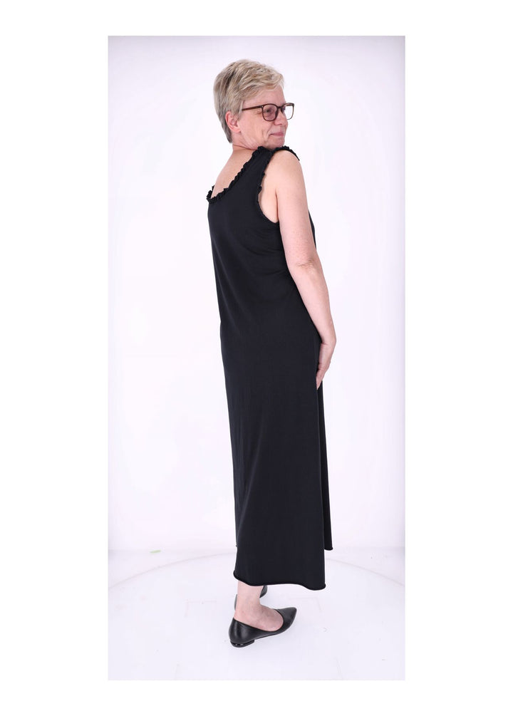 Kleid Maxi ohne Arm Schlitz Rüschen