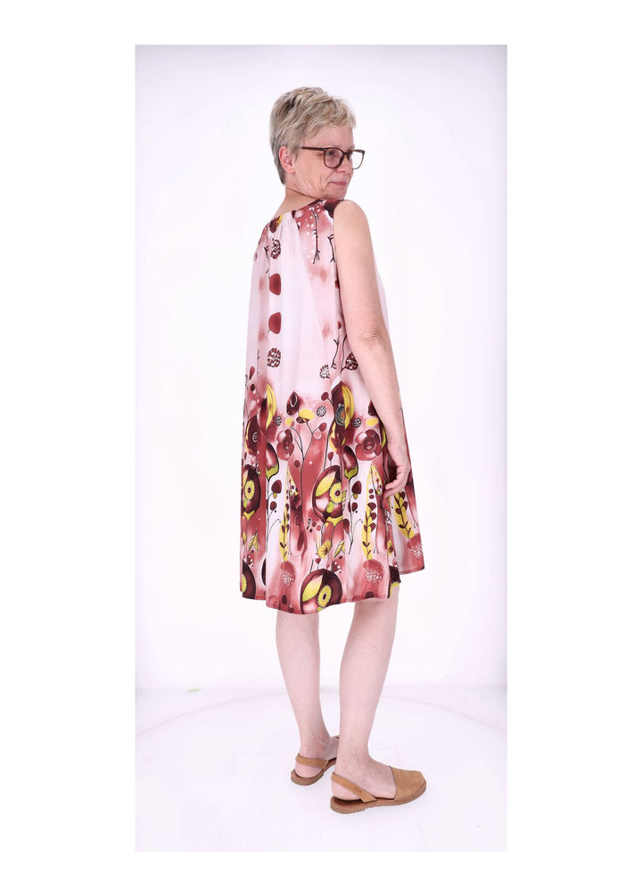 Kleid Damen Knielang A-Form ohne Arm AOP Ranken