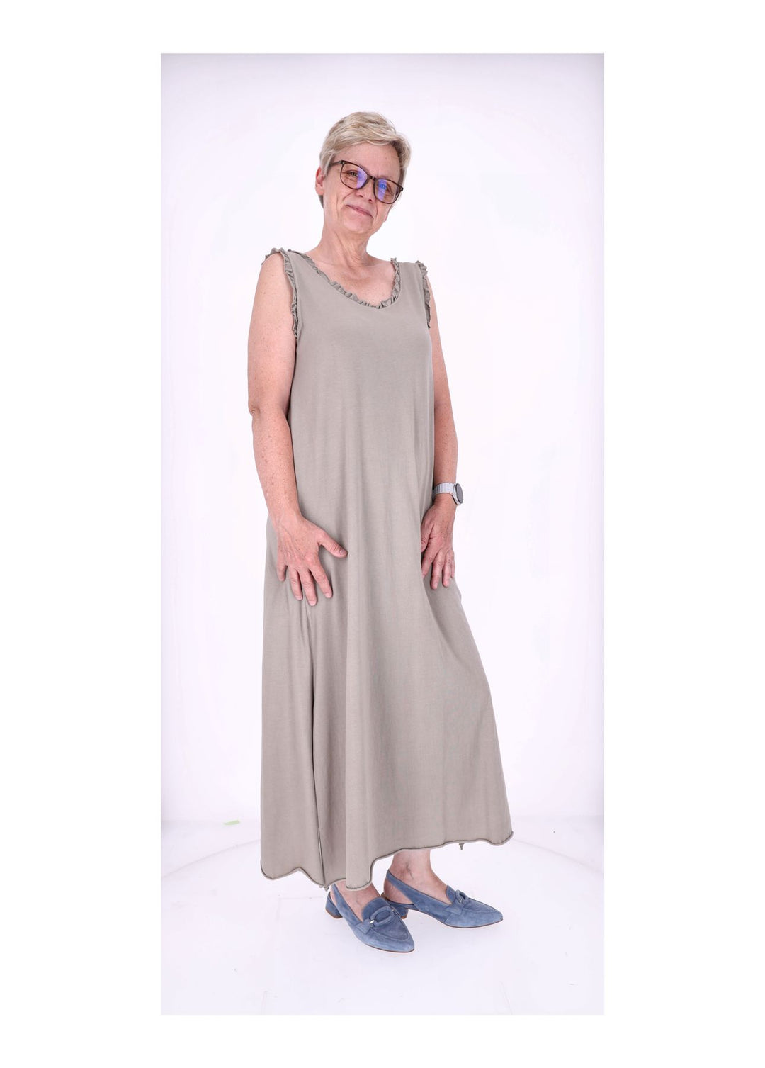 Kleid Maxi ohne Arm Schlitz Rüschen