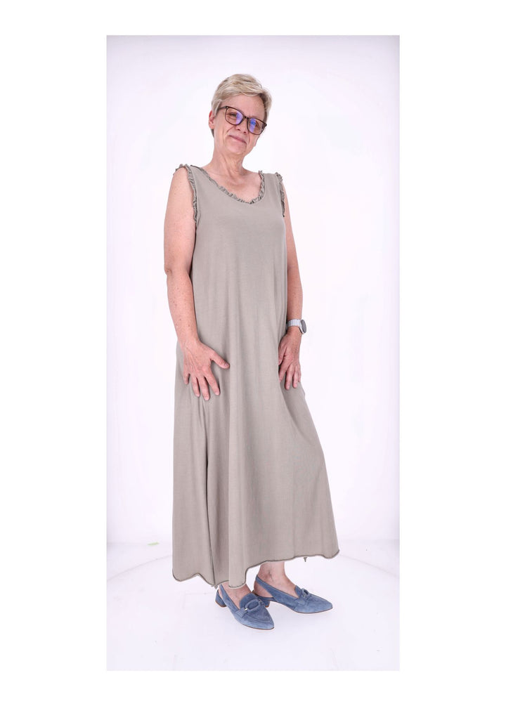 Kleid Maxi ohne Arm Schlitz Rüschen