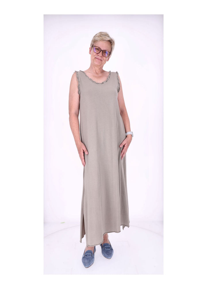 Kleid Maxi ohne Arm Schlitz Rüschen