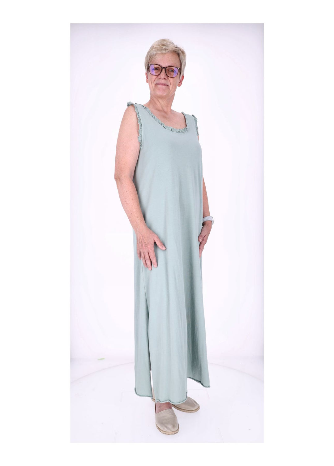 Kleid Maxi ohne Arm Schlitz Rüschen