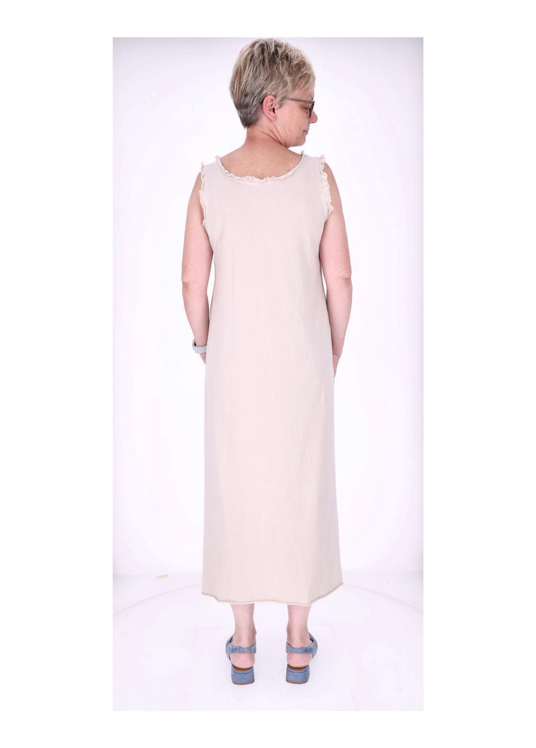 Kleid Maxi ohne Arm Schlitz Rüschen