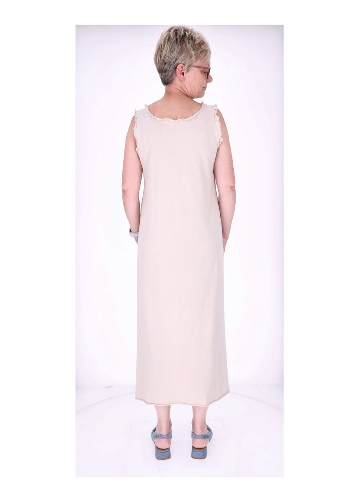 Kleid Maxi ohne Arm Schlitz Rüschen