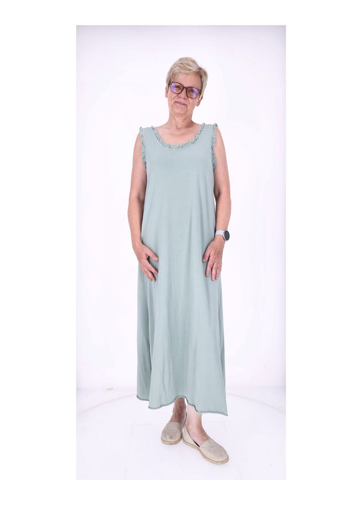 Kleid Maxi ohne Arm Schlitz Rüschen