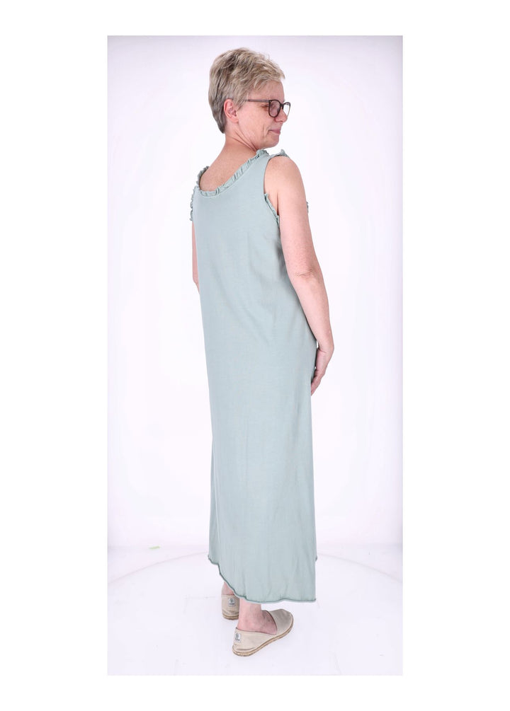 Kleid Maxi ohne Arm Schlitz Rüschen