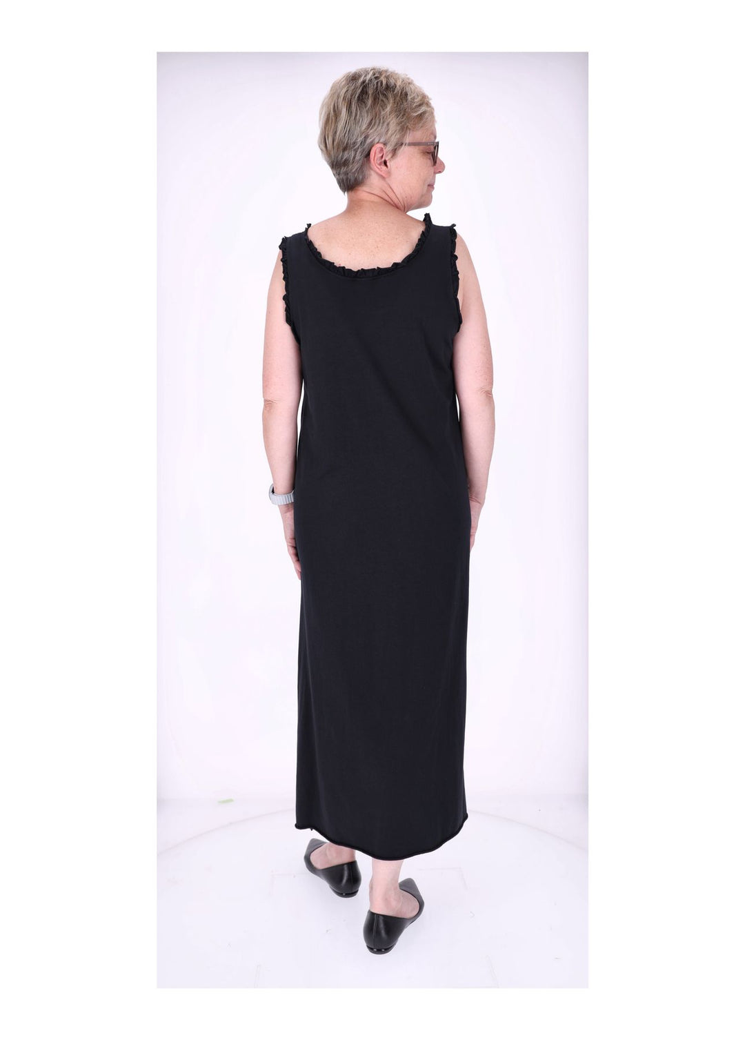 Kleid Maxi ohne Arm Schlitz Rüschen