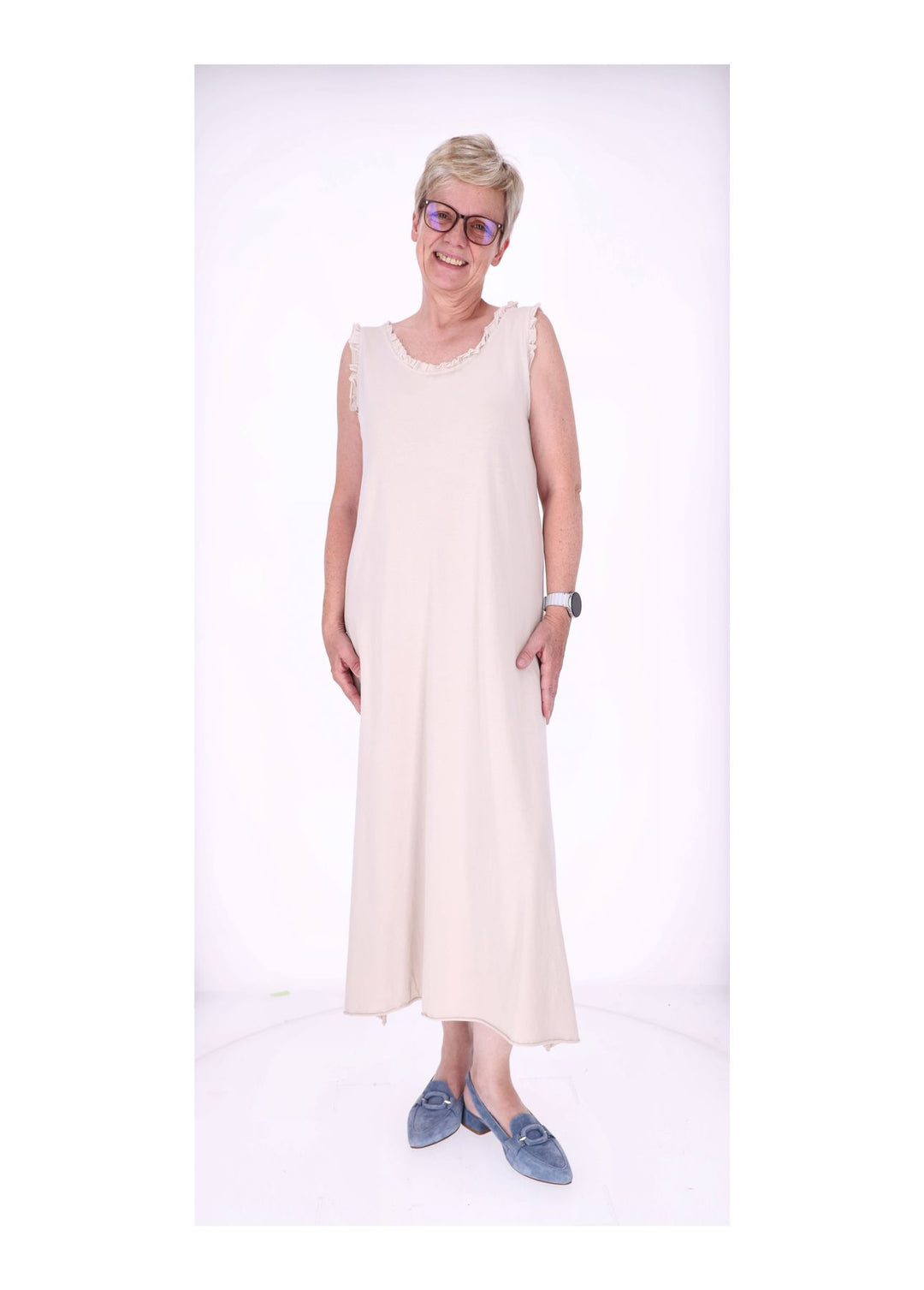Kleid Maxi ohne Arm Schlitz Rüschen