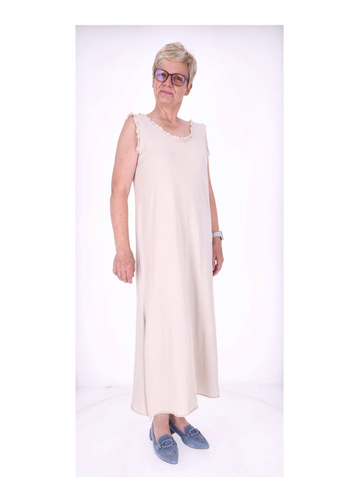 Kleid Maxi ohne Arm Schlitz Rüschen