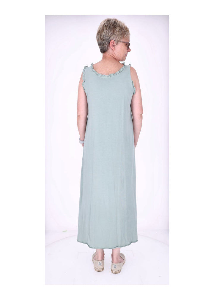 Kleid Maxi ohne Arm Schlitz Rüschen