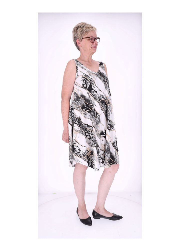 Kleid Viskose breite Träger A-Form AOP