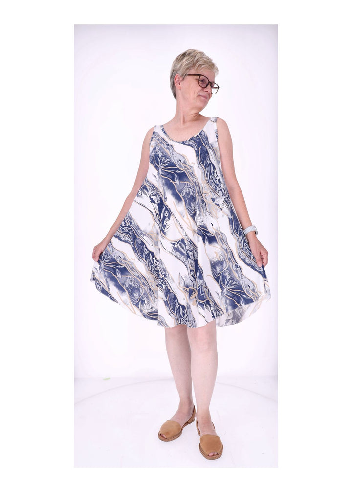 Kleid Viskose breite Träger A-Form AOP