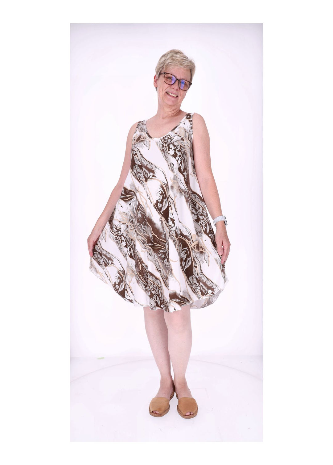 Kleid Viskose breite Träger A-Form AOP