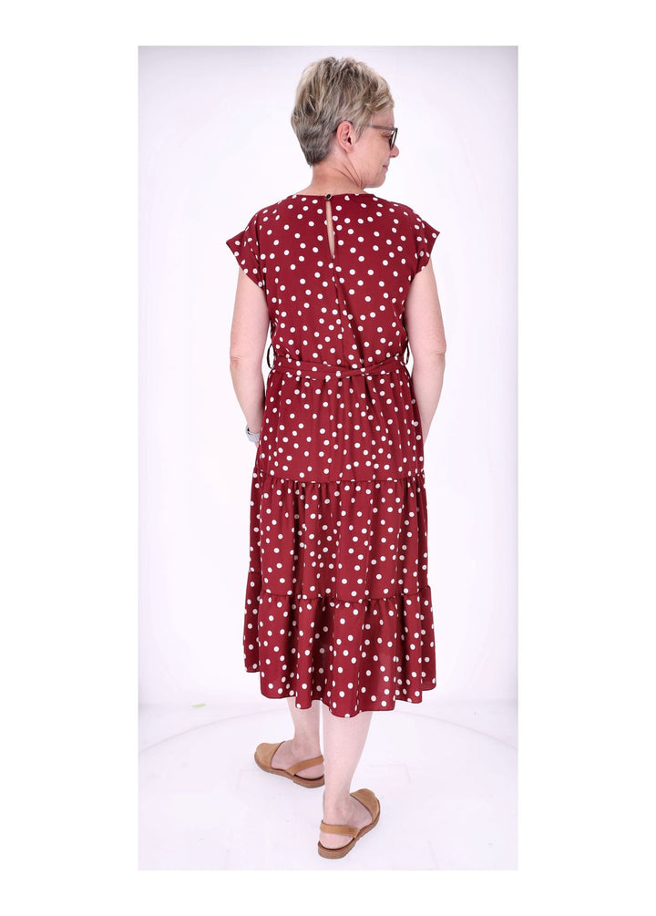 Kleid angeschnittener Arm Stufen Gürtel AOP Punkte