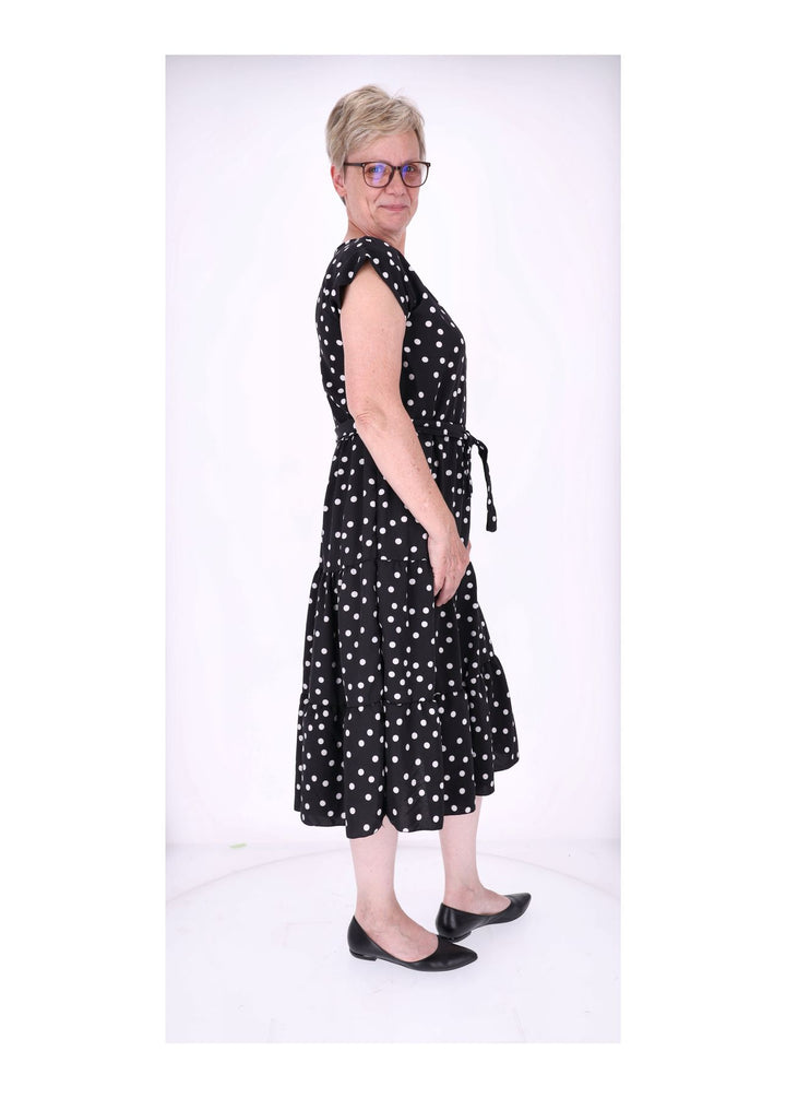 Kleid angeschnittener Arm Stufen Gürtel AOP Punkte