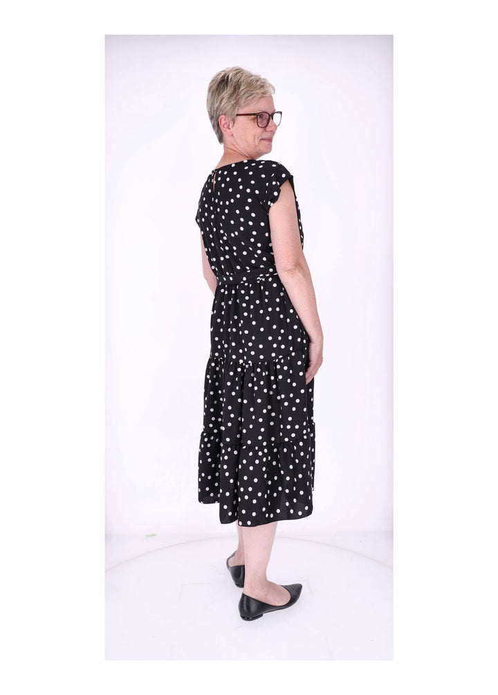 Kleid angeschnittener Arm Stufen Gürtel AOP Punkte