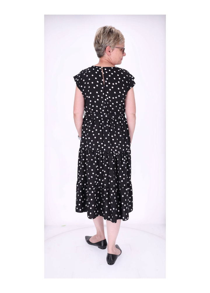 Kleid angeschnittener Arm Stufen Gürtel AOP Punkte
