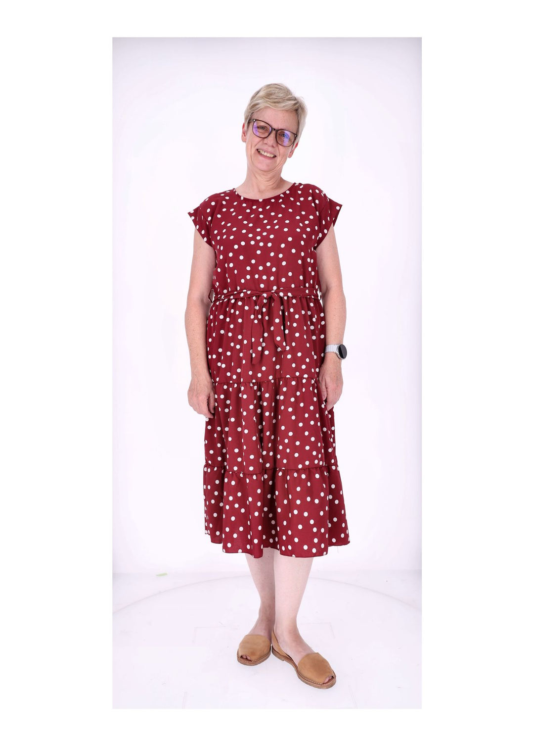 Kleid angeschnittener Arm Stufen Gürtel AOP Punkte