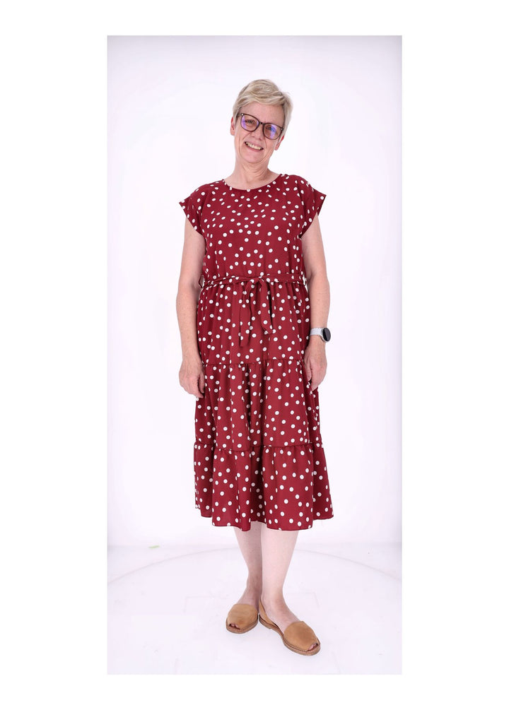 Kleid angeschnittener Arm Stufen Gürtel AOP Punkte