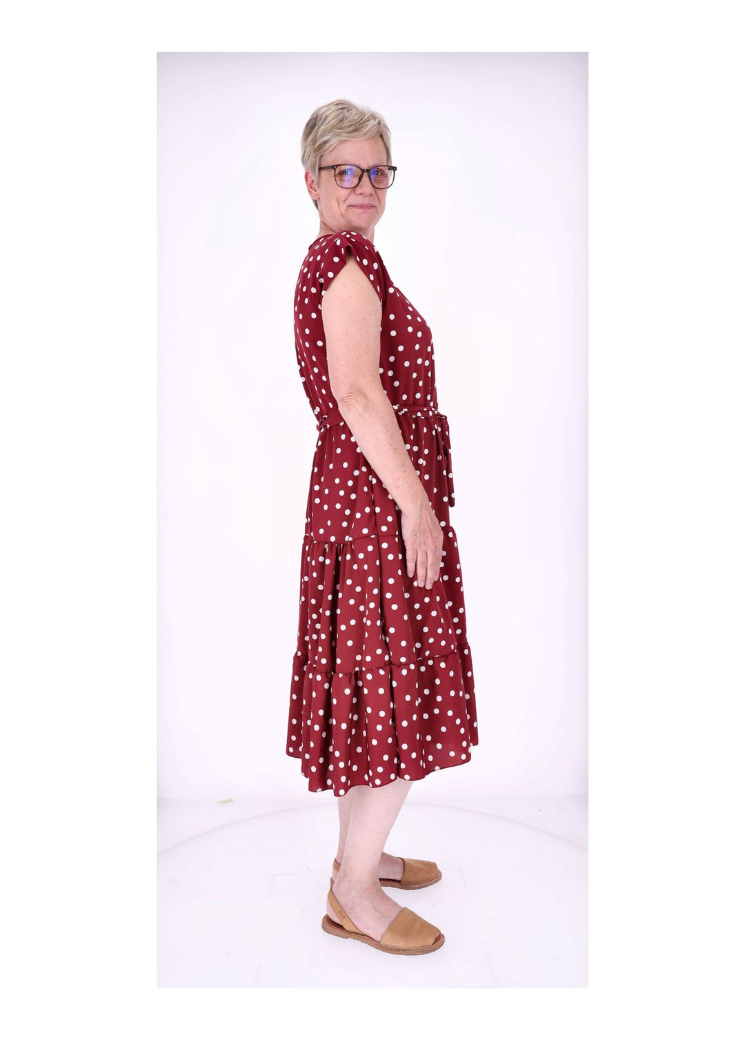 Kleid angeschnittener Arm Stufen Gürtel AOP Punkte