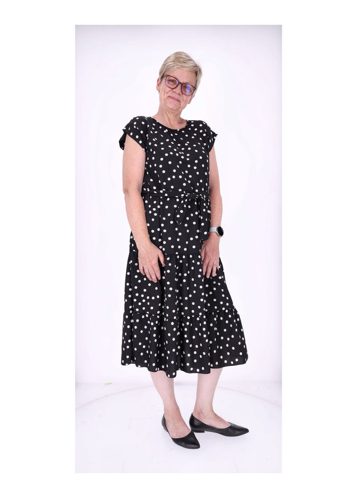 Kleid angeschnittener Arm Stufen Gürtel AOP Punkte