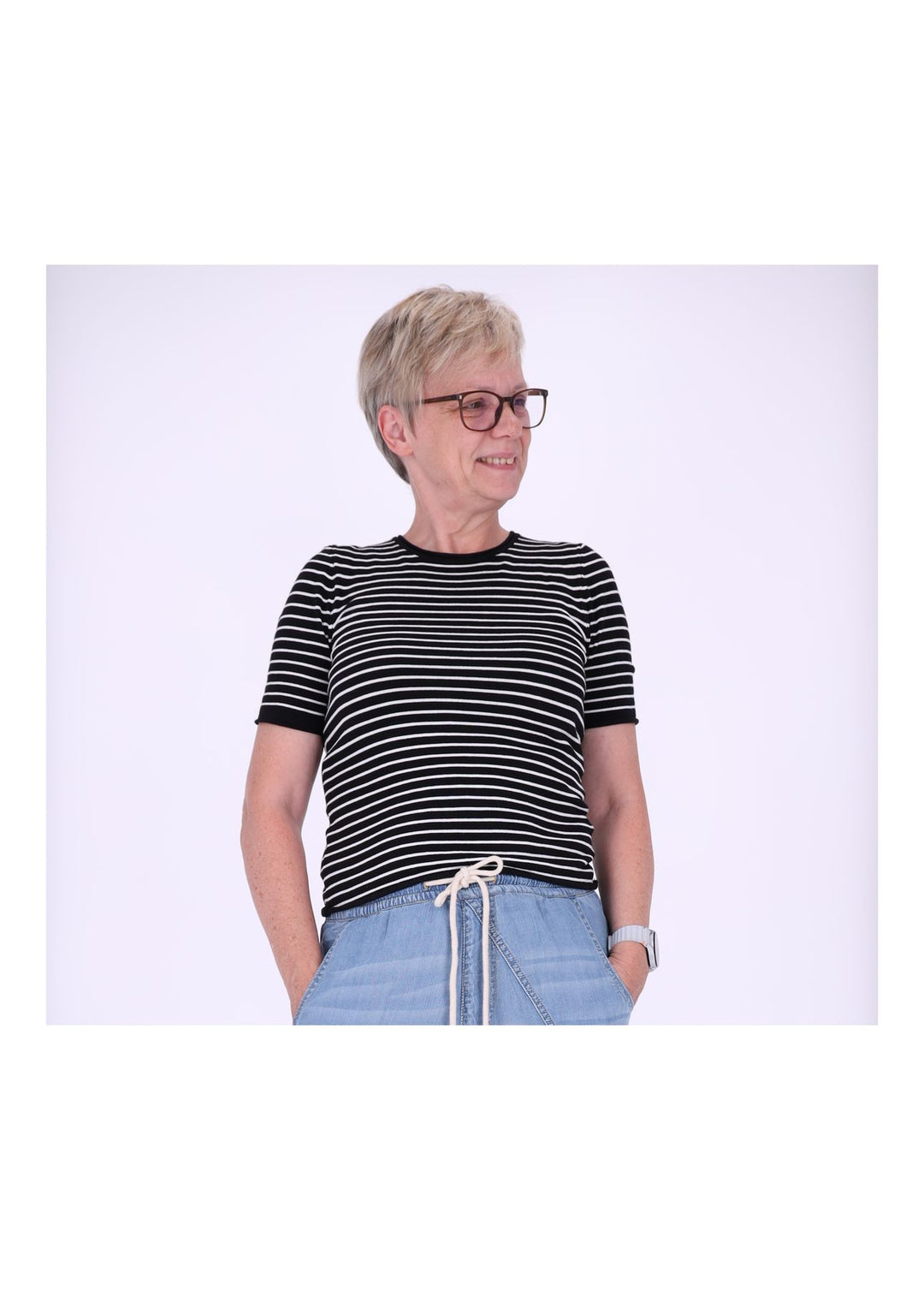 T-Shirt Damen Feinstrick Ringel