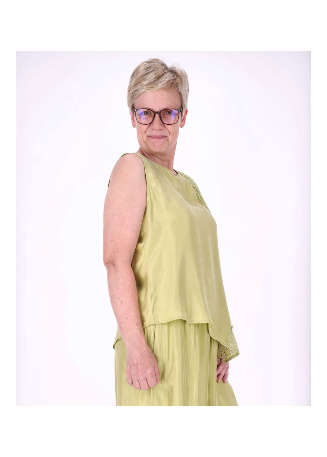 Top Damen Lingerie Asymetrisch Spitze am Saum und Arm