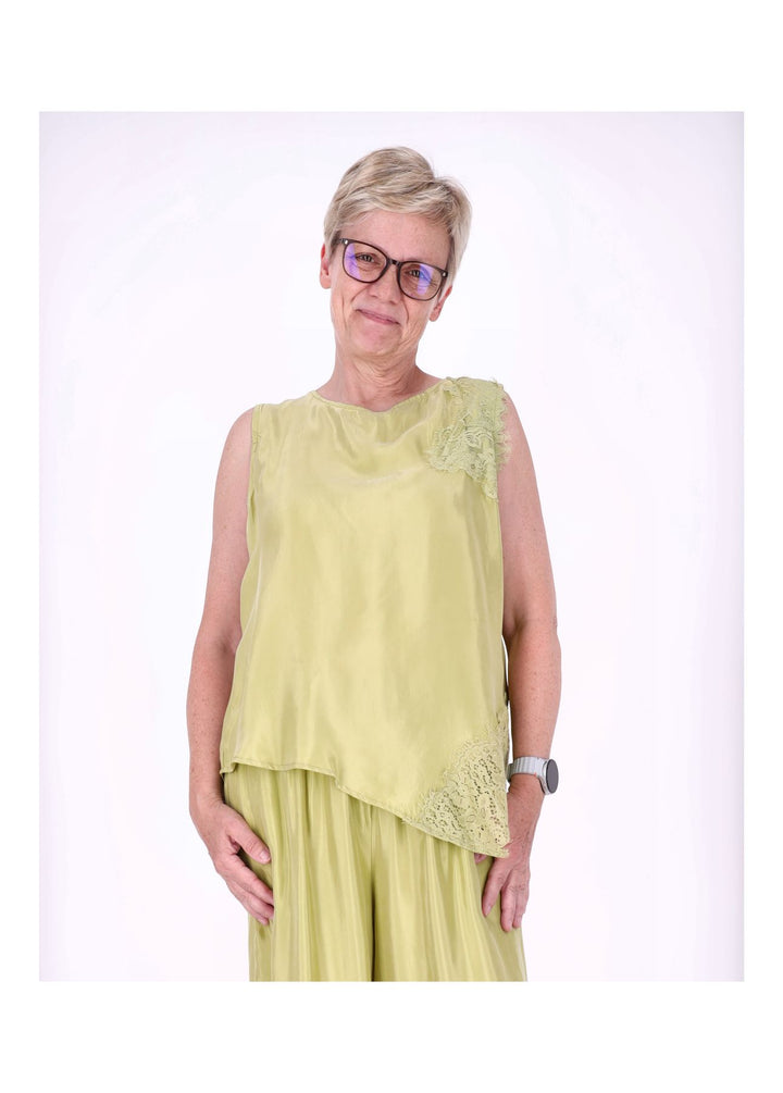 Top Damen Lingerie Asymetrisch Spitze am Saum und Arm