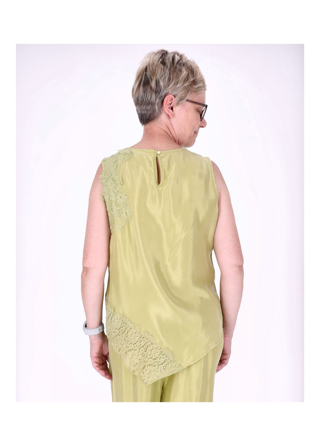 Top Damen Lingerie Asymetrisch Spitze am Saum und Arm