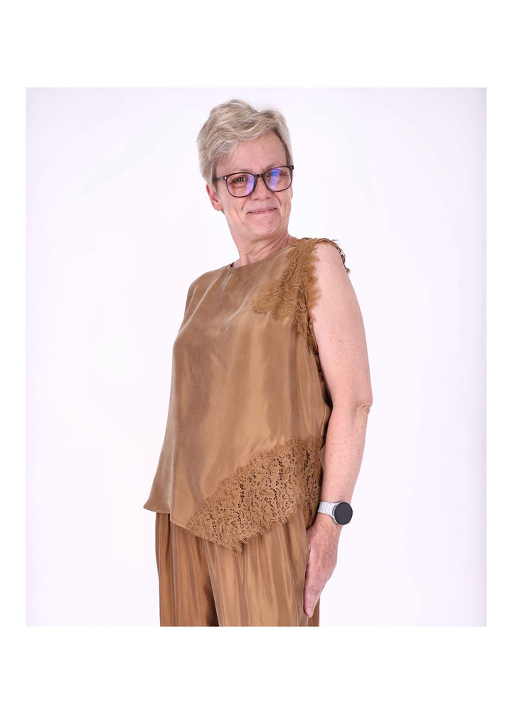 Top Damen Lingerie Asymetrisch Spitze am Saum und Arm