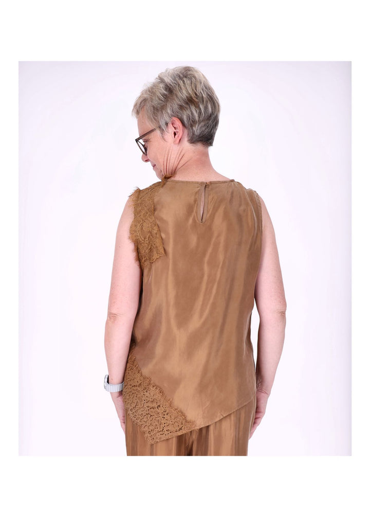Top Damen Lingerie Asymetrisch Spitze am Saum und Arm
