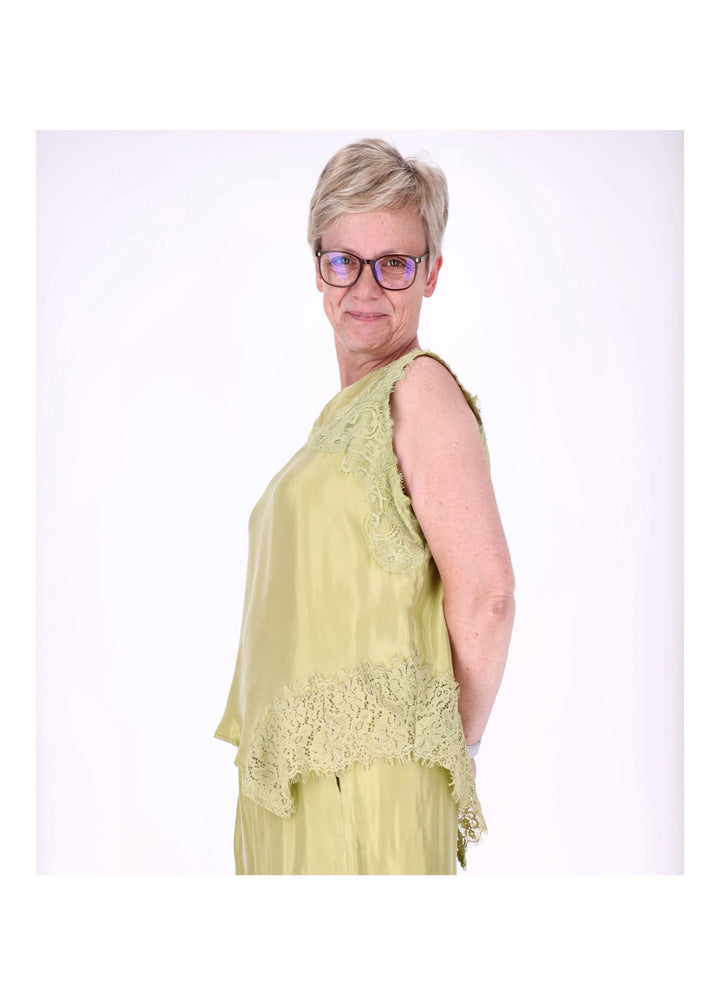 Top Damen Lingerie Asymetrisch Spitze am Saum und Arm