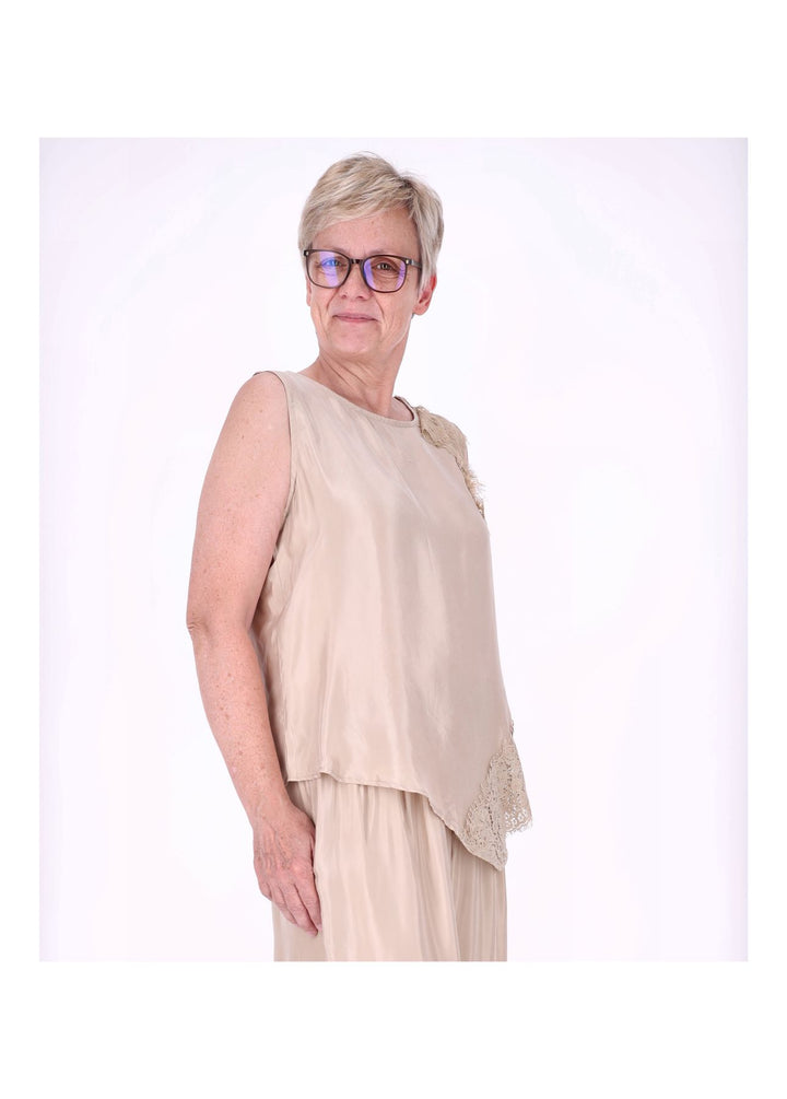 Top Damen Lingerie Asymetrisch Spitze am Saum und Arm