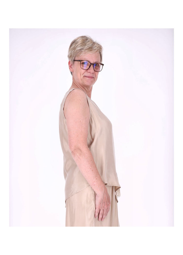 Top Damen Lingerie Asymetrisch Spitze am Saum und Arm