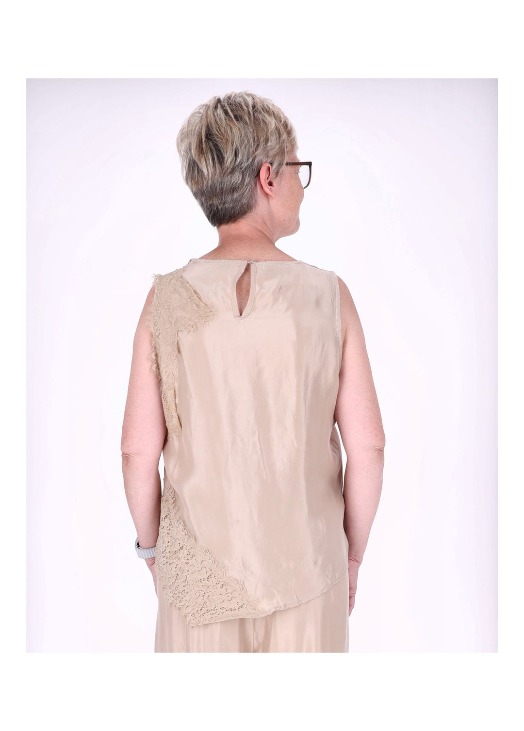 Top Damen Lingerie Asymetrisch Spitze am Saum und Arm