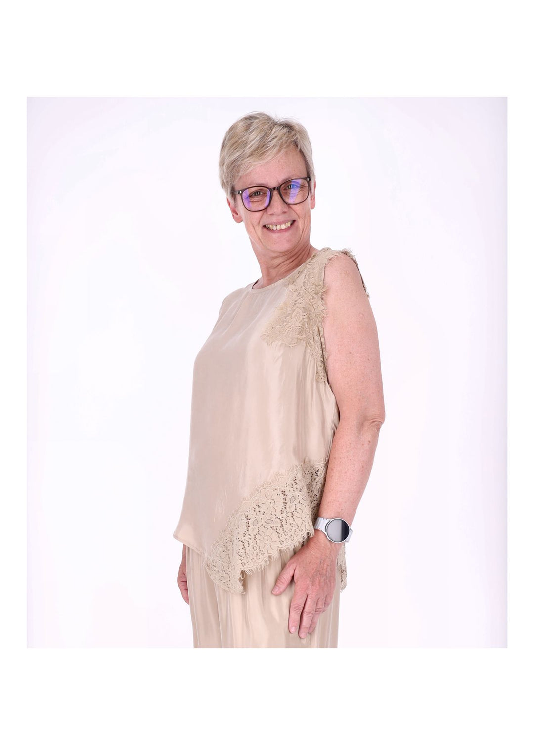 Top Damen Lingerie Asymetrisch Spitze am Saum und Arm