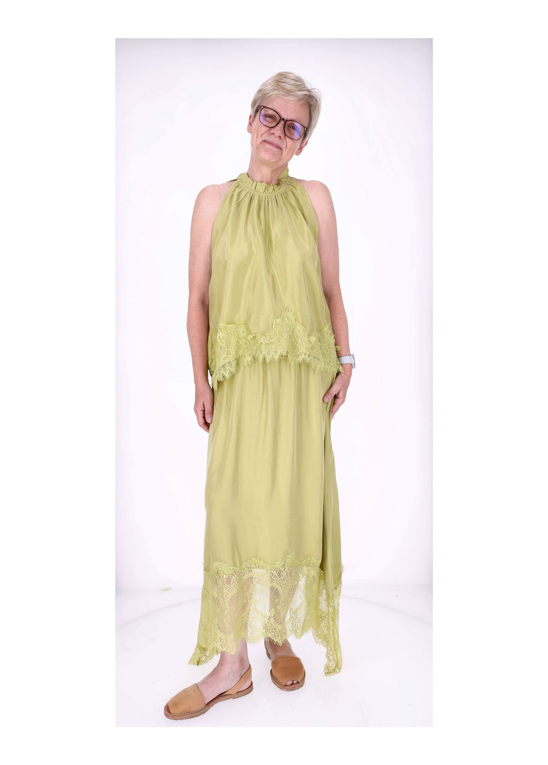 Rock Midi Lingerie Spitze am Saum Gummizug