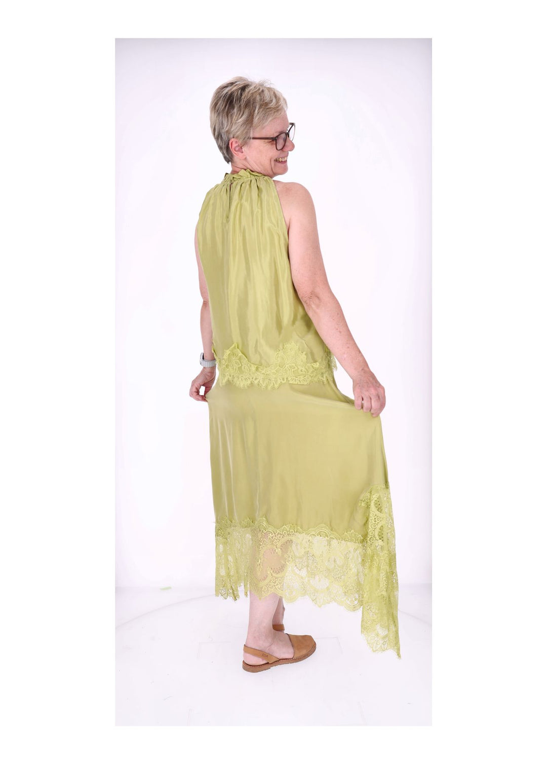 Rock Midi Lingerie Spitze am Saum Gummizug