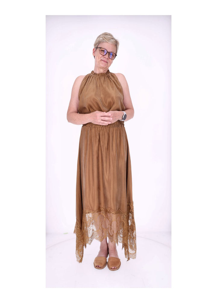 Rock Midi Lingerie Spitze am Saum Gummizug