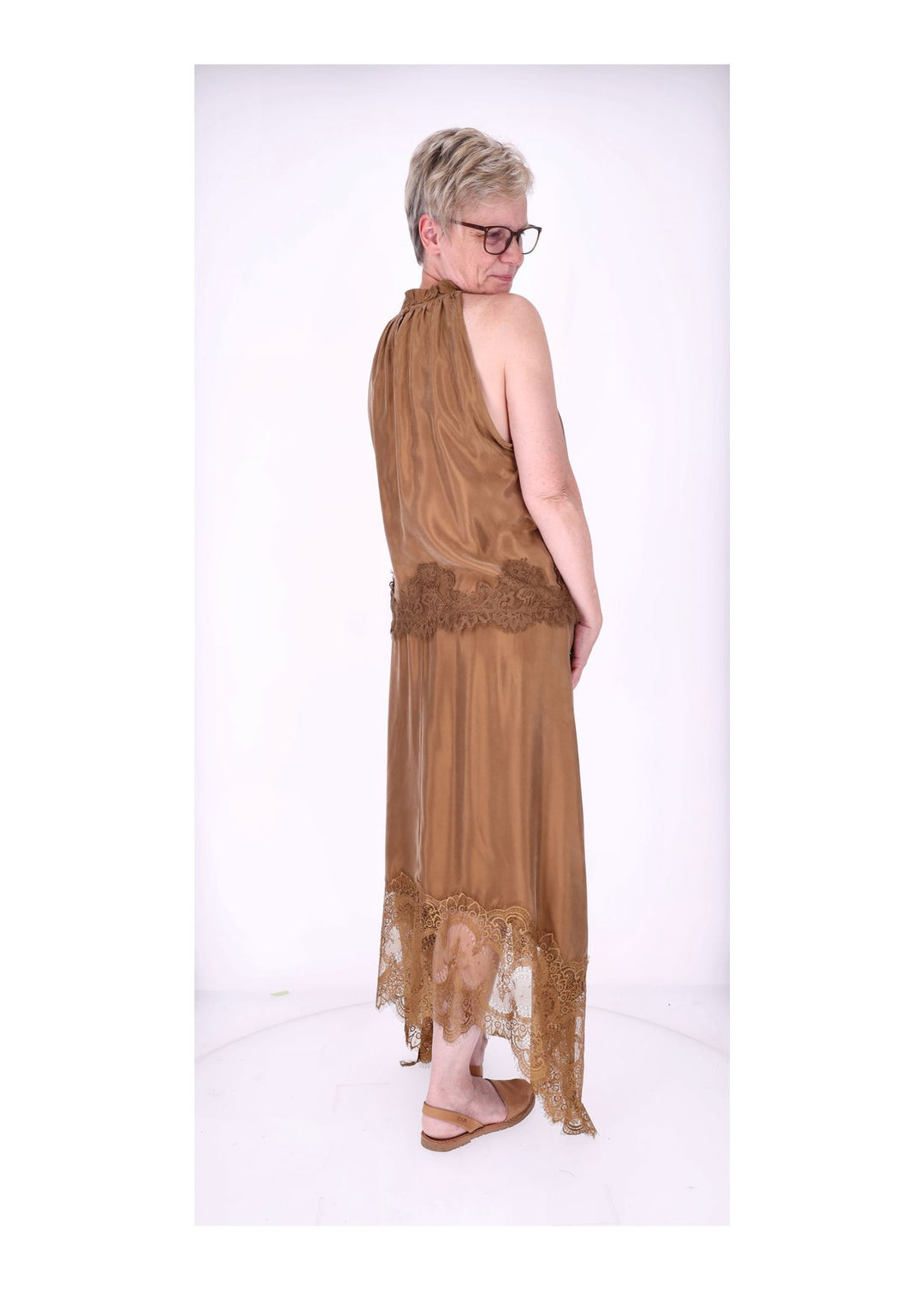 Rock Midi Lingerie Spitze am Saum Gummizug