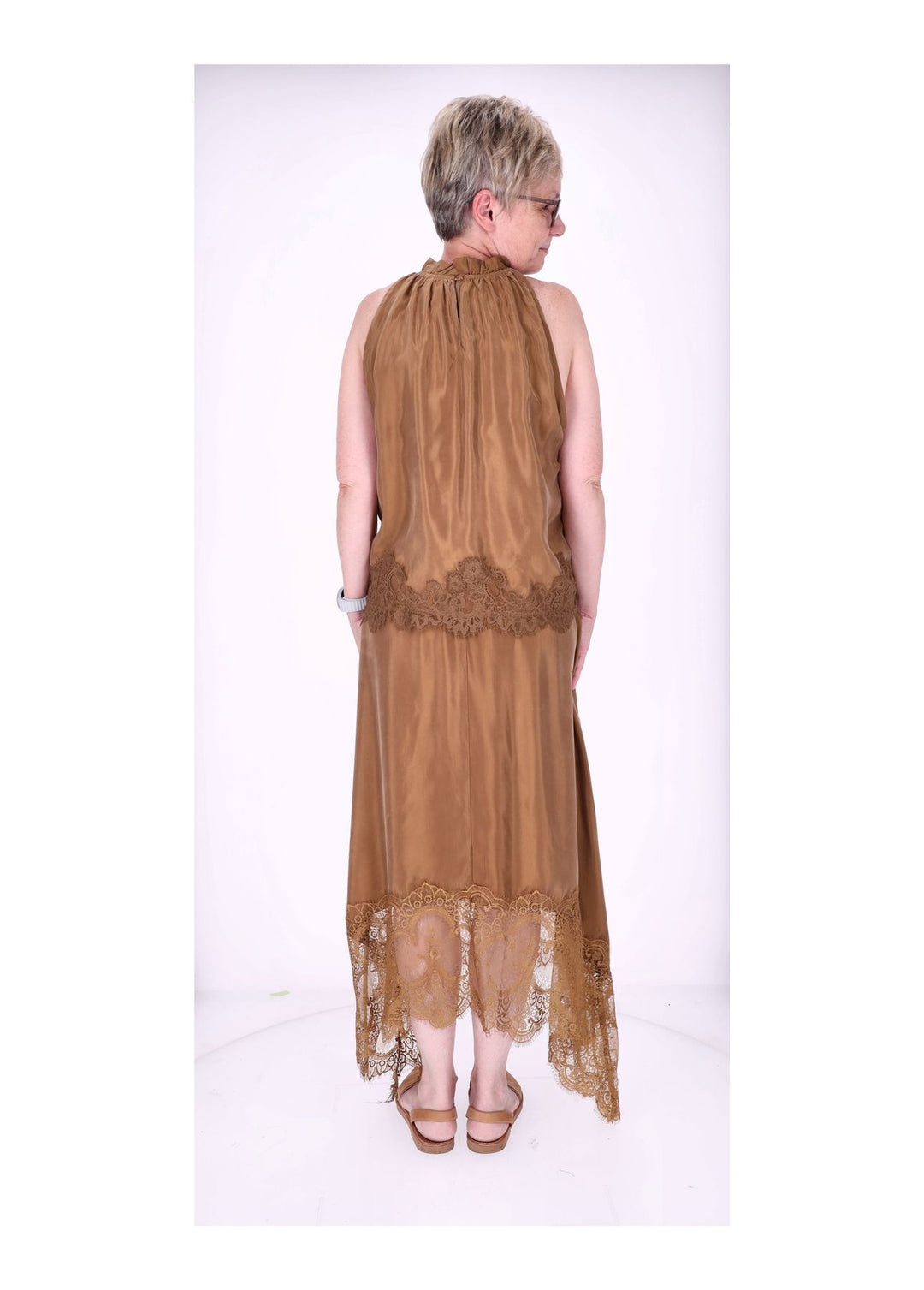 Rock Midi Lingerie Spitze am Saum Gummizug