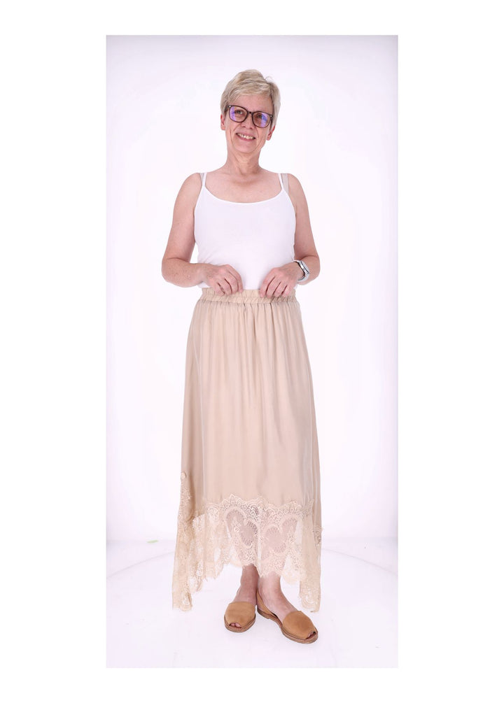 Rock Midi Lingerie Spitze am Saum Gummizug