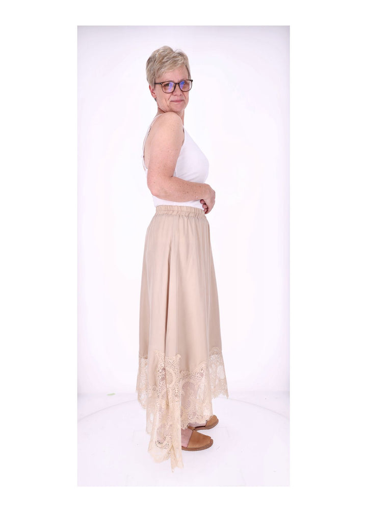 Rock Midi Lingerie Spitze am Saum Gummizug