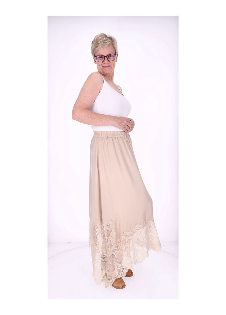 Rock Midi Lingerie Spitze am Saum Gummizug