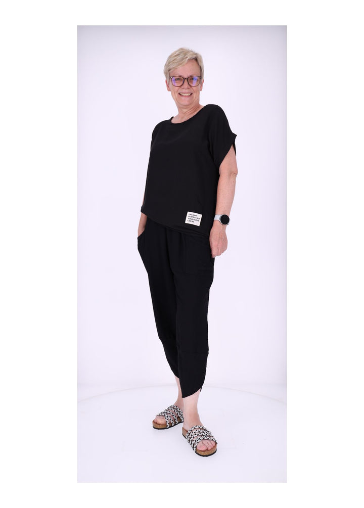 Schlupf Hose Damen aufgesetzte Taschen verkürzt