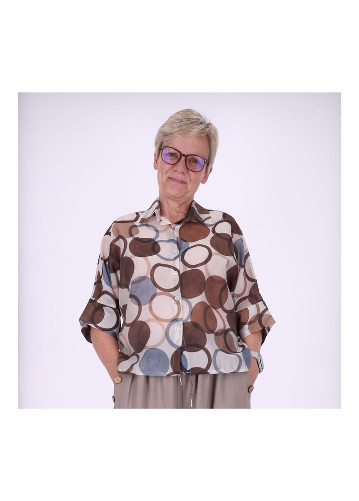 Bluse Raglan Ärmel leichte Qualität AOP Kreise