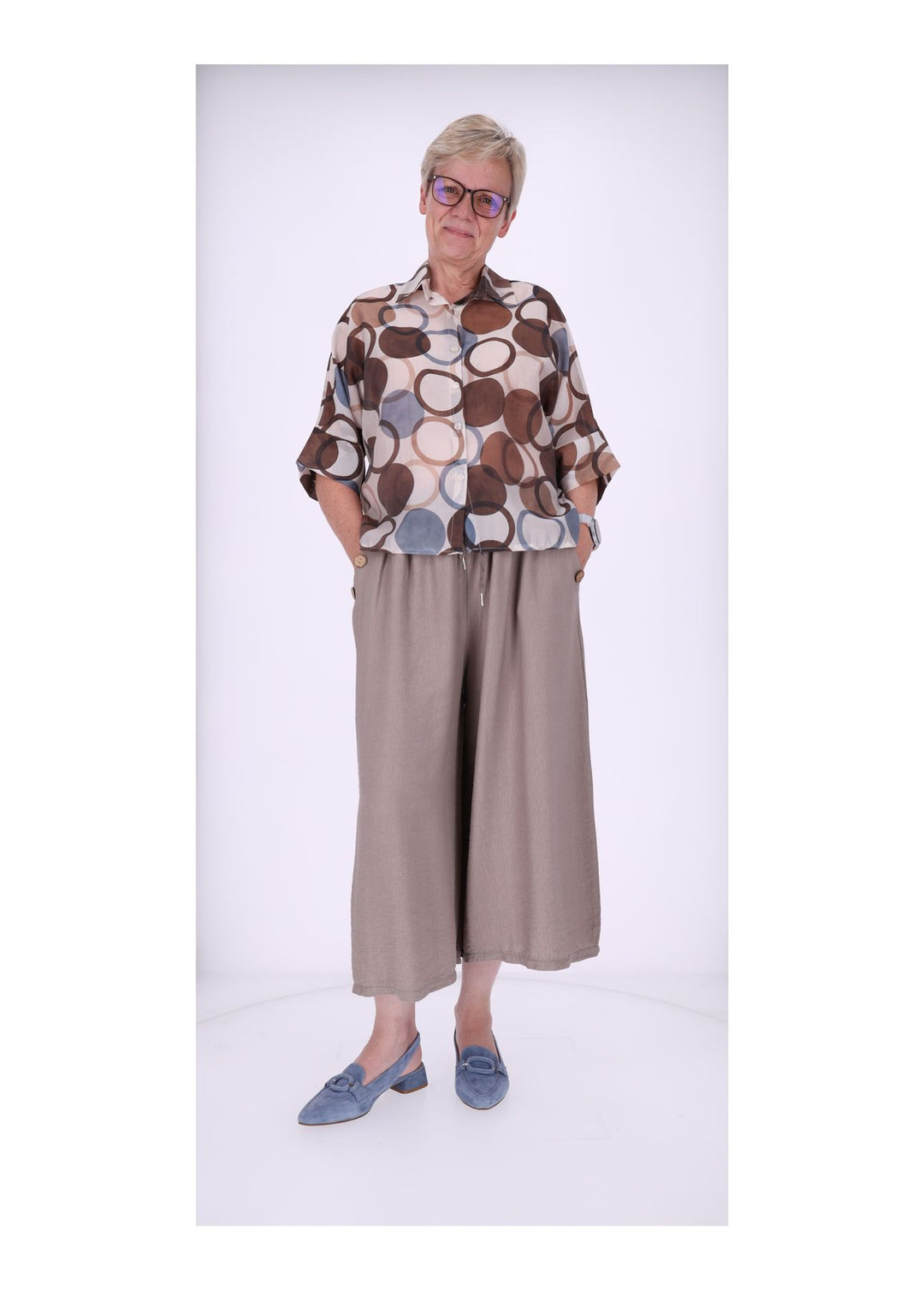 Bluse Raglan Ärmel leichte Qualität AOP Kreise