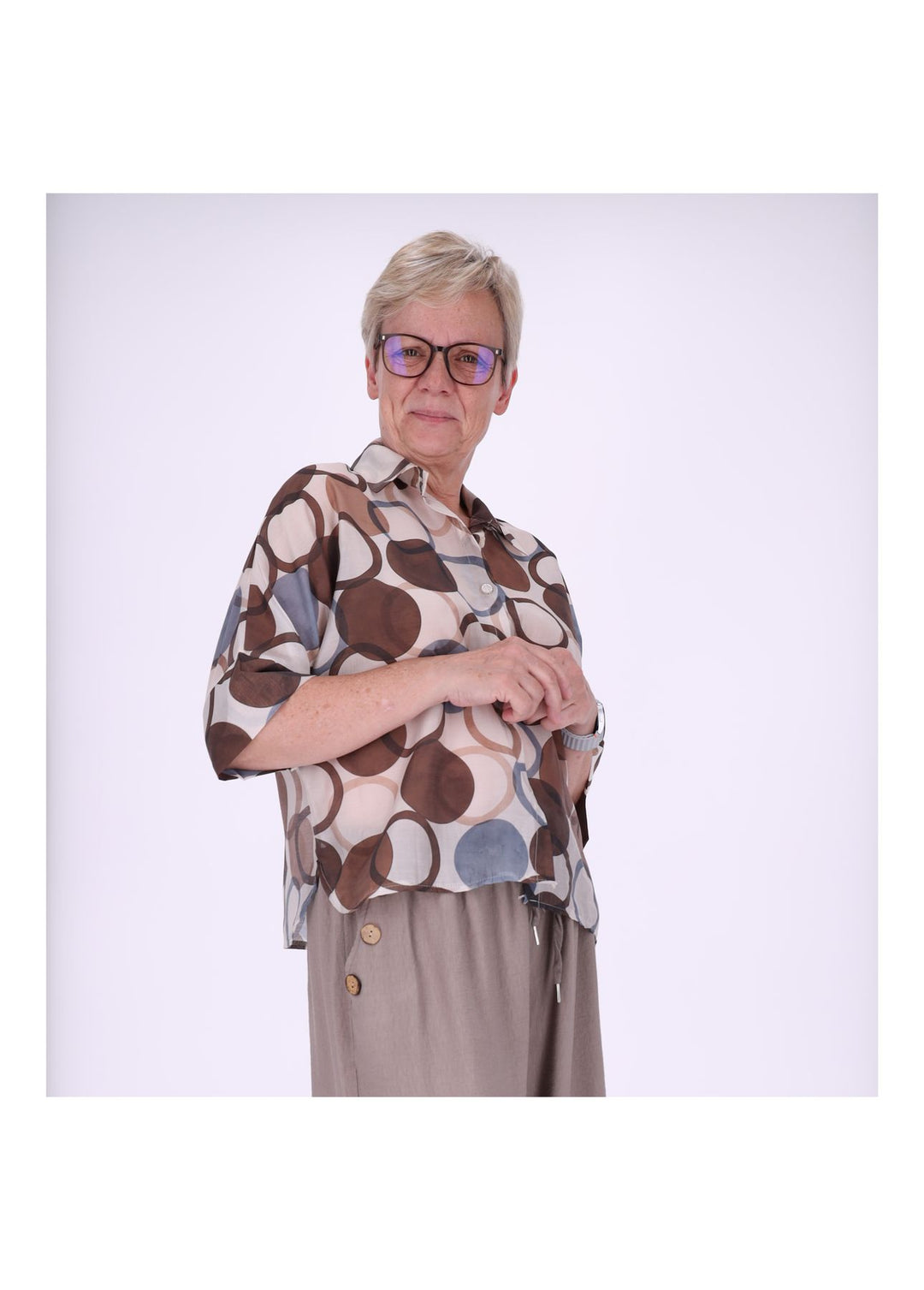 Bluse Raglan Ärmel leichte Qualität AOP Kreise