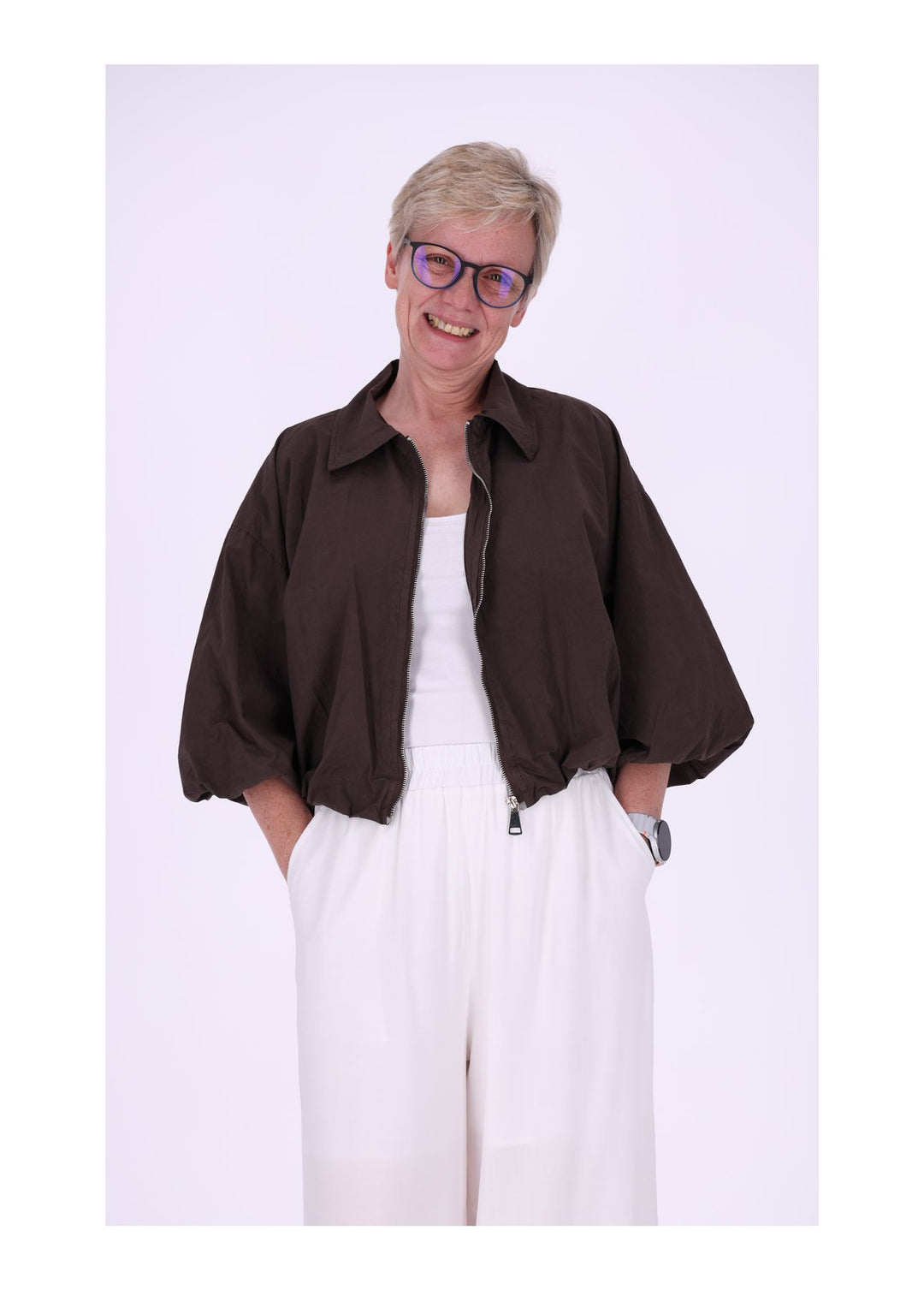 Jacke Damen 3/4 Arm Ballonärmel Gummizug im Bund