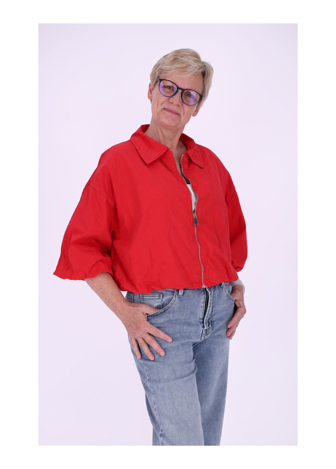 Jacke Damen 3/4 Arm Ballonärmel Gummizug im Bund